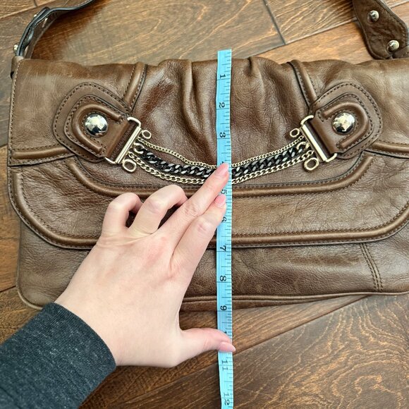 Guess Marciano Cassie Chocolate Leather Shoulder Bag with Chain Detail - Picture 9 of 13